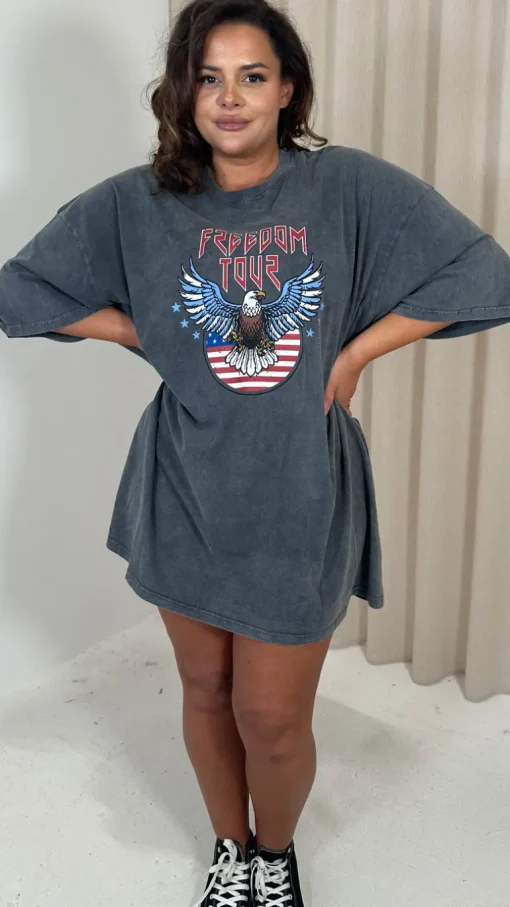 CurveWow Acid Wash Grunge T Dress Charcoal