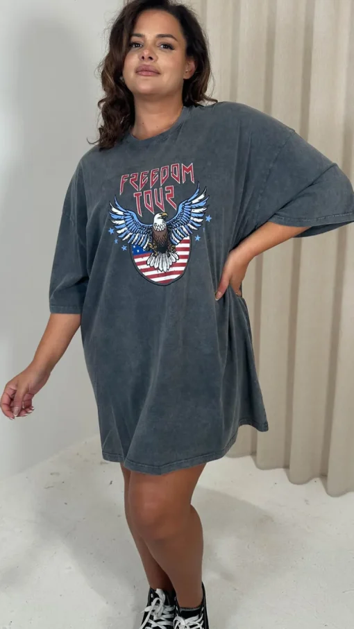 CurveWow Acid Wash Grunge T Dress Charcoal