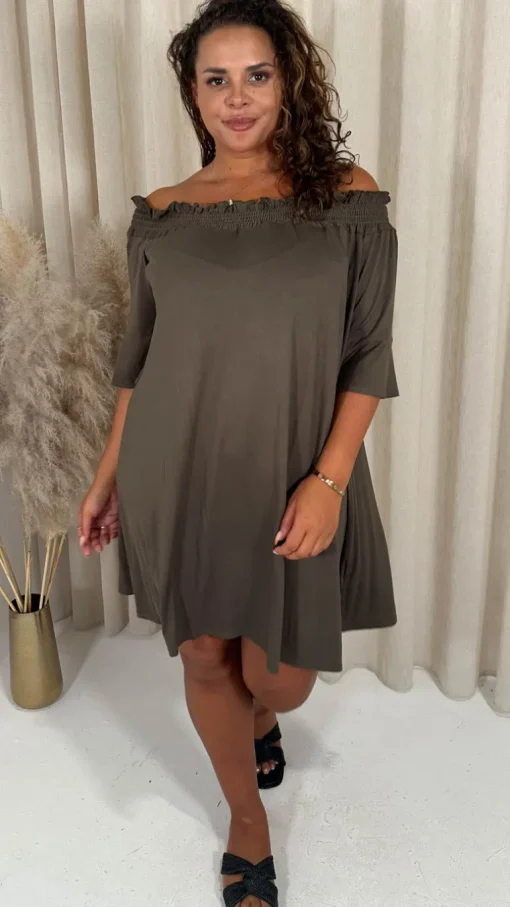 CurveWow Bardot Sundress Mini Khaki