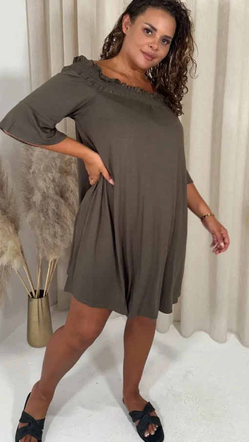 CurveWow Bardot Sundress Mini Khaki