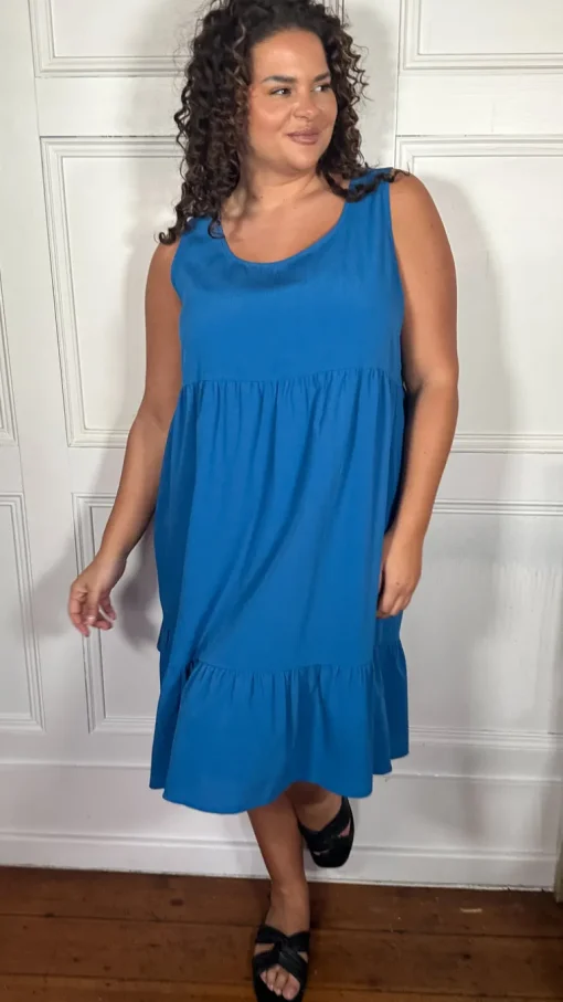 CurveWow Basic Sundress Plain Cobalt Blue