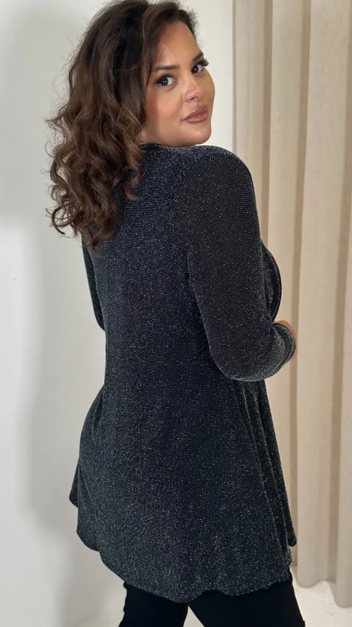 CurveWow Brillo Lurex Peplum Top Black Silver