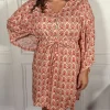 CurveWow Button Front Kimono Sleeve Dress Multi Floral