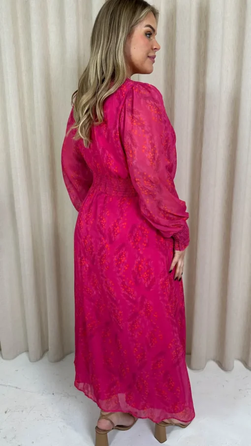CurveWow Button Front Maxi Dress Magenta Floral