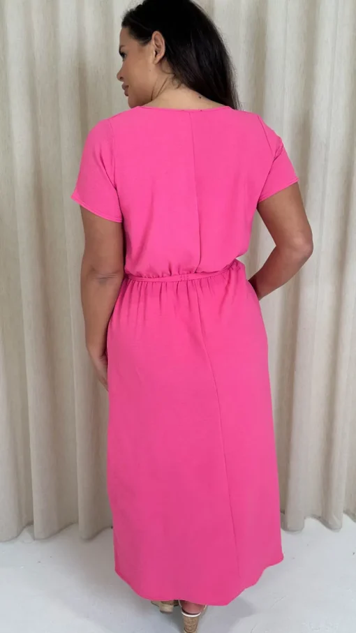 CurveWow Button Front Ocean Crepe Maxi Dress Cerise