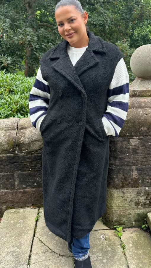 CurveWow Button Front Teddy Gilet Black