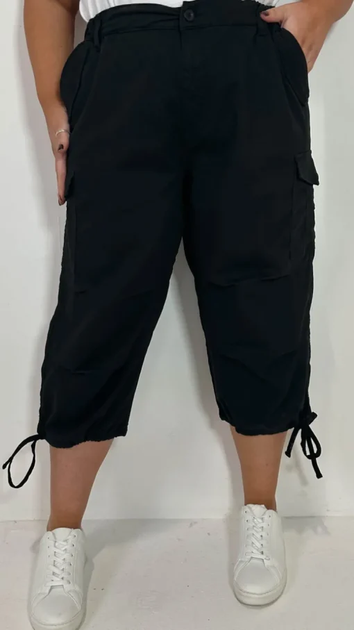 CurveWow Cargo 3/4 Drawcord Trousers Black