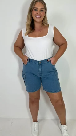 CurveWow Cargo Denim Short Mid Wash