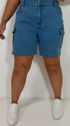 CurveWow Cargo Denim Short Mid Wash
