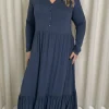 CurveWow Collared Button Smock Dress Slate Grey