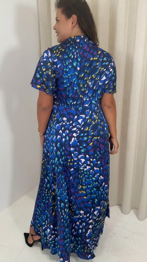 CurveWow Collared Wrap Printed Midi Dress Blue Animal
