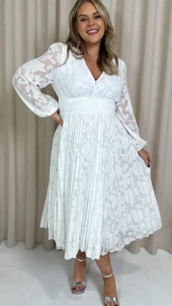 CurveWow Davore V-Neck Pleated Dress White