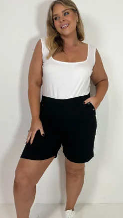 CurveWow Denim Button Side Short Black