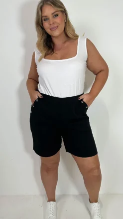 CurveWow Denim Button Side Short Black