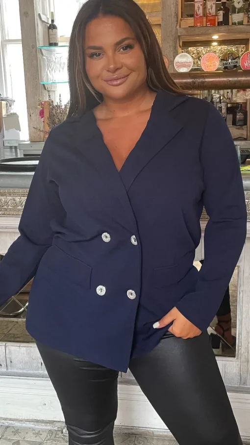 CurveWow Double Breasted Blazer Navy