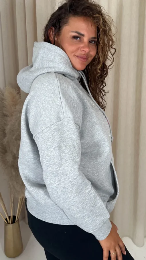 CurveWow Embroidered Flag Slogan Hoodie Grey