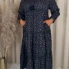 CurveWow Frill Tiered Maxi Dress Black Ditsy
