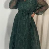 CurveWow Full Organza Printed Wrap Dress Green Zebra
