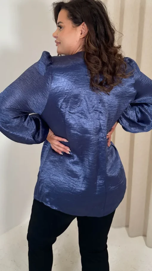 CurveWow Hammered Satin Wrap Blouse Navy