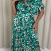 CurveWow Kimono Split Leg Maxi Dress Turquoise Animal