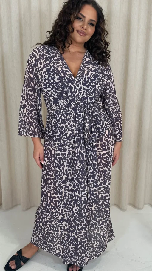 CurveWow Kimono Tie Waist Cover Up Animal Print
