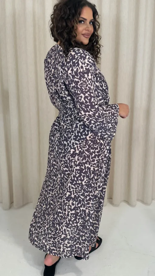 CurveWow Kimono Tie Waist Cover Up Animal Print