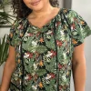 CurveWow Lace Insert Tassel Tie Top Black Tropical