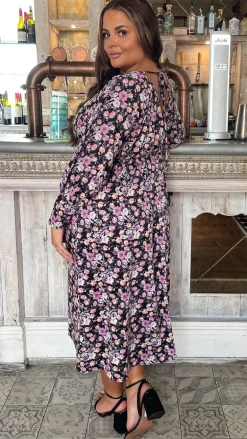 CurveWow Long Sleeve Tie Back Wrap Dress Floral