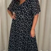 CurveWow Mesh Angel Sleeve Dress Mono Ditsy