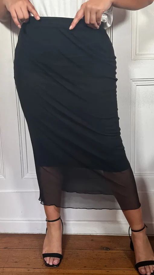 CurveWow Mesh Pencil Skirt Black