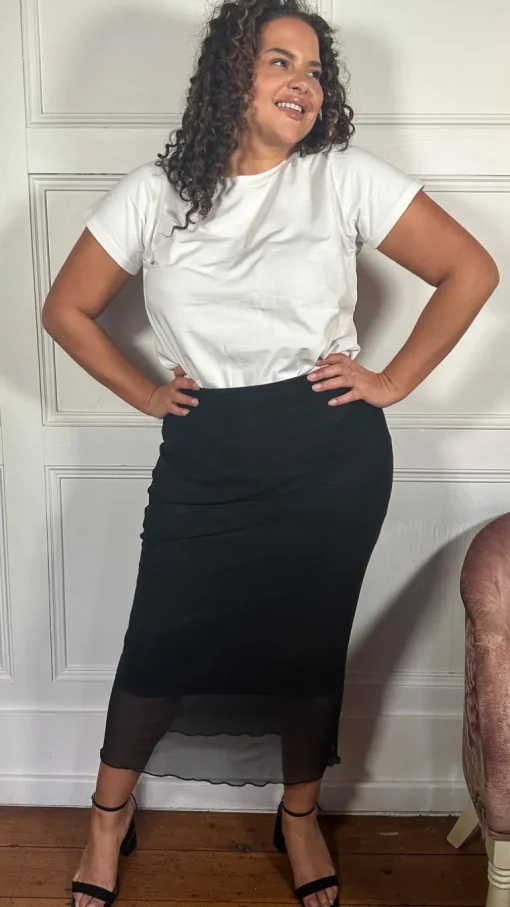 CurveWow Mesh Pencil Skirt Black