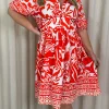 CurveWow Midi Smock Dress Red Tile