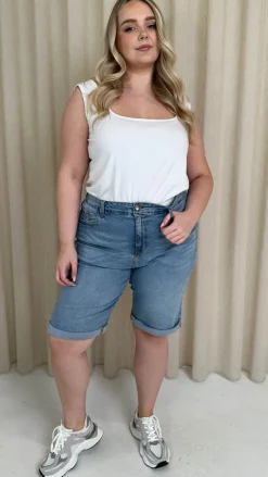 CurveWow Mom Style Denim Shorts Light Blue