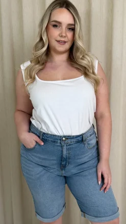 CurveWow Mom Style Denim Shorts Light Blue