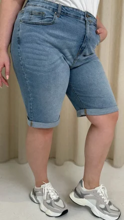CurveWow Mom Style Denim Shorts Light Blue