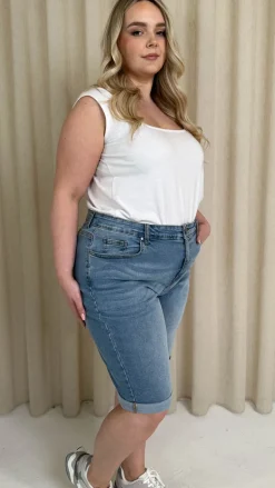 CurveWow Mom Style Denim Shorts Light Blue