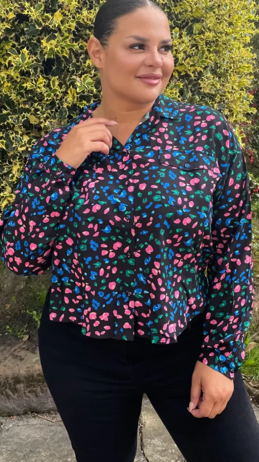 CurveWow Multi Animal Print Shirt Black