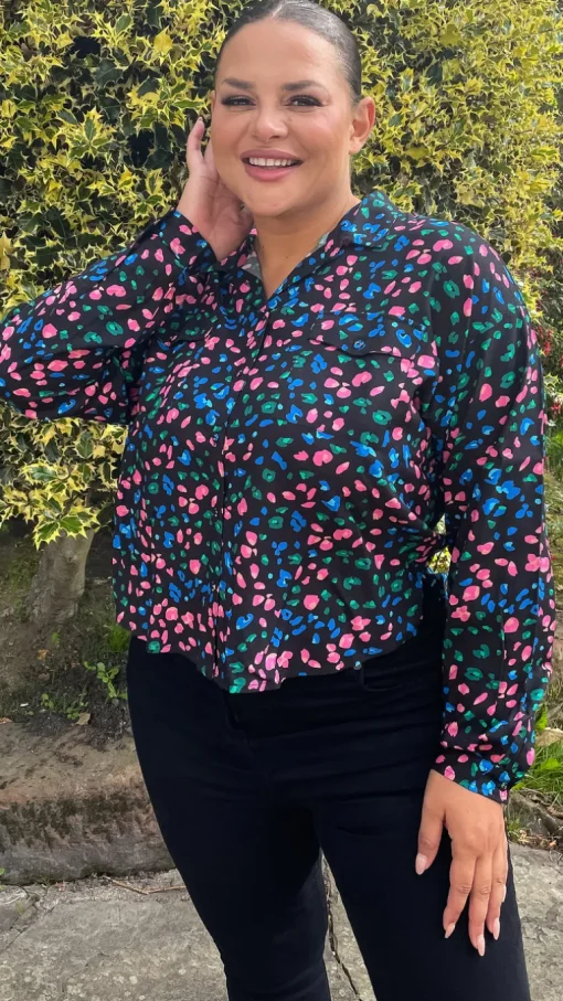 CurveWow Multi Animal Print Shirt Black