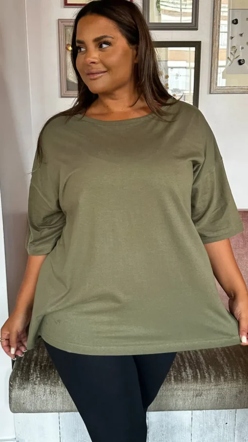 CurveWow Oversized Basic T-Shirt Khaki