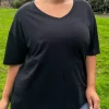 CurveWow Oversized V Neck Basic T-Shirt Black