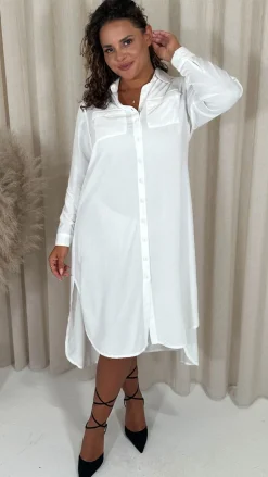 CurveWow Placket Shirt Dress White