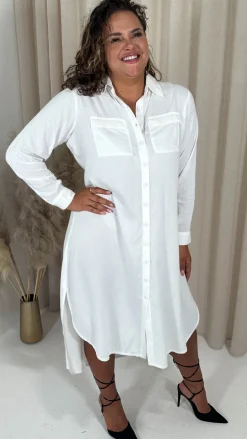 CurveWow Placket Shirt Dress White