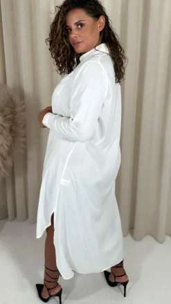 CurveWow Placket Shirt Dress White