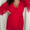 CurveWow Plain Mini Beach Kaftan Red Floral