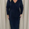 CurveWow Plisse Midi Skirt Navy