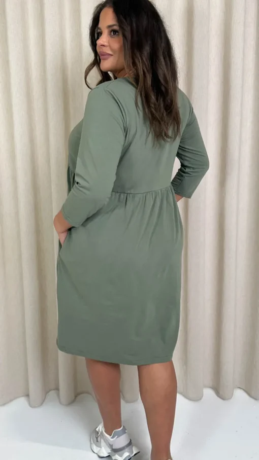CurveWow Pocket Smock Dress Khaki