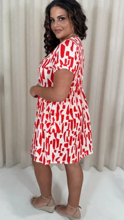 CurveWow Printed Pocket Smock Dress Orange Spot