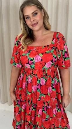 CurveWow Printed Puff Sleeve Dress Floral