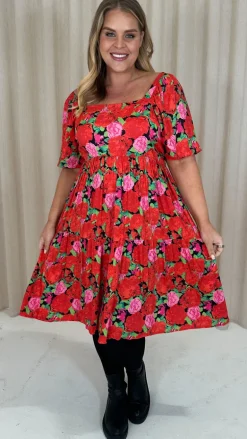 CurveWow Printed Puff Sleeve Dress Floral