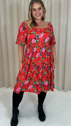 CurveWow Printed Puff Sleeve Dress Floral